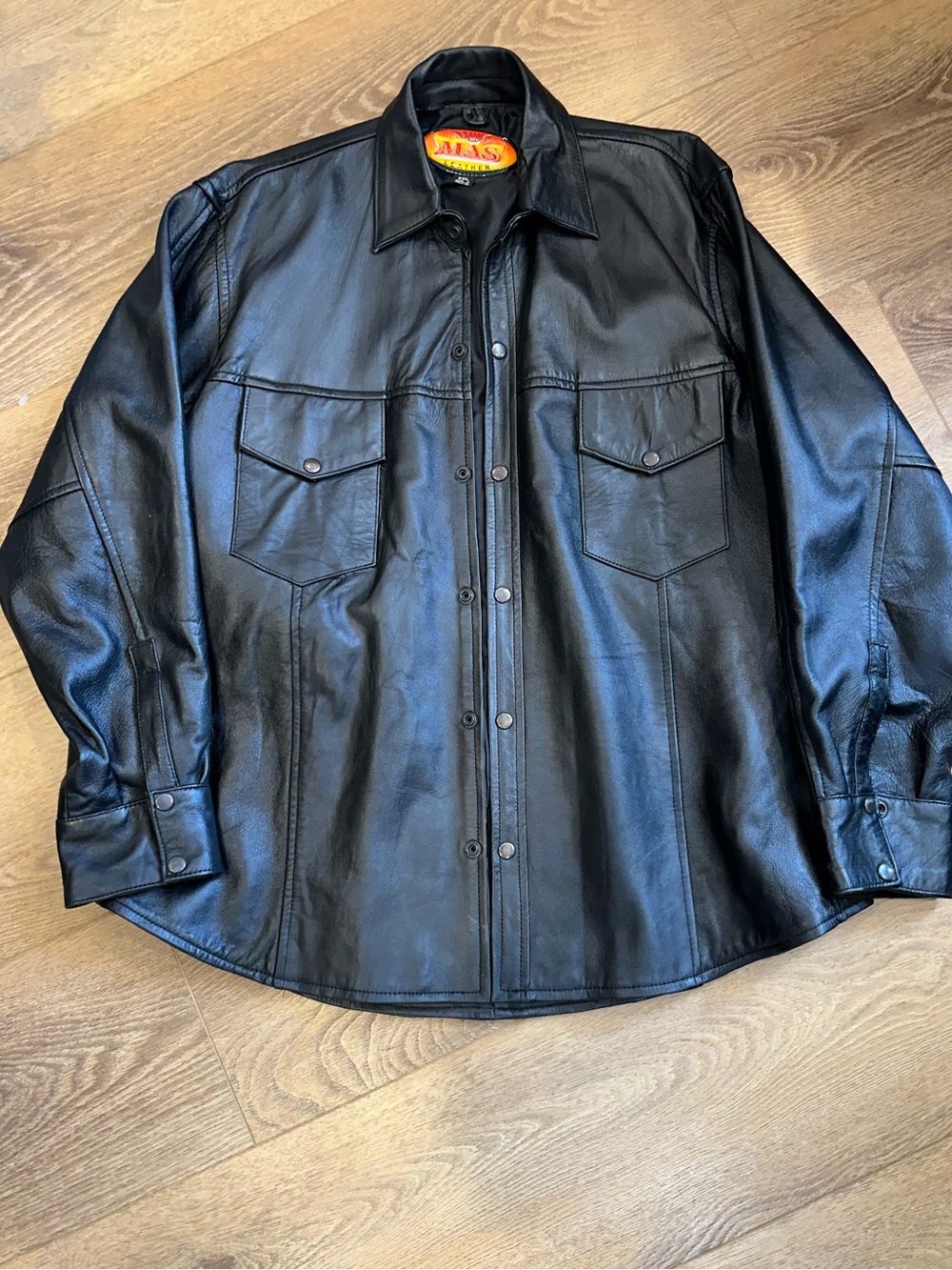 Black Leather Snap-Front Shirt Jacket XXL